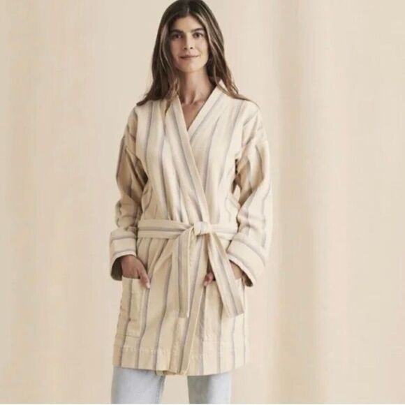 Faherty Palm Springs Linen Blend Beige Striped Robe Jacket NWT Size Small - Picture 1 of 7